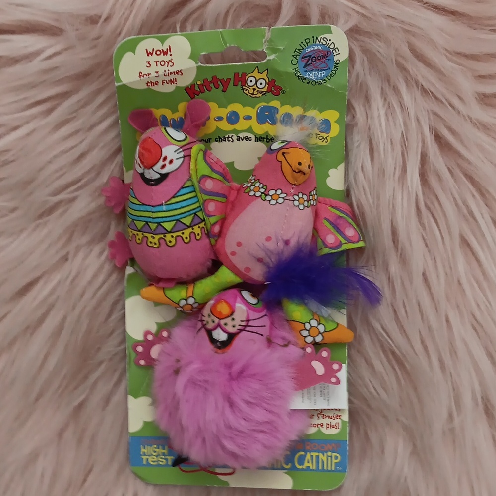 Y2K Brand New FAT CAT KITTY HOOTS CATNIP TOYS-3CT.